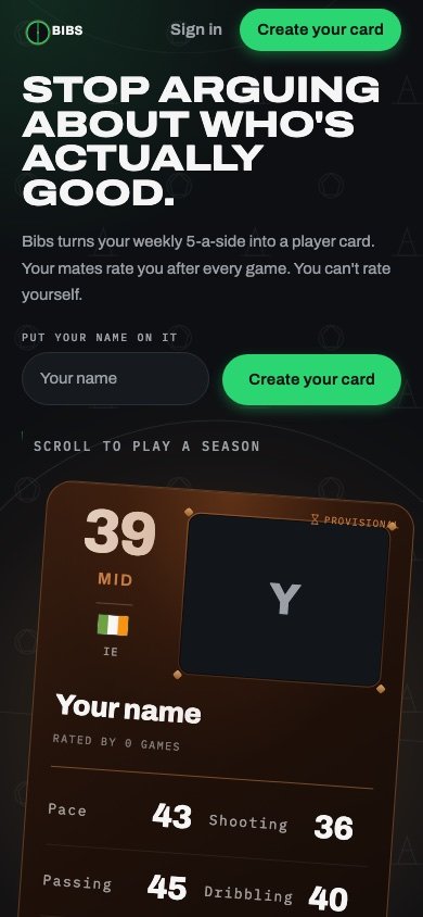 Home page of the Bibs website on a phone