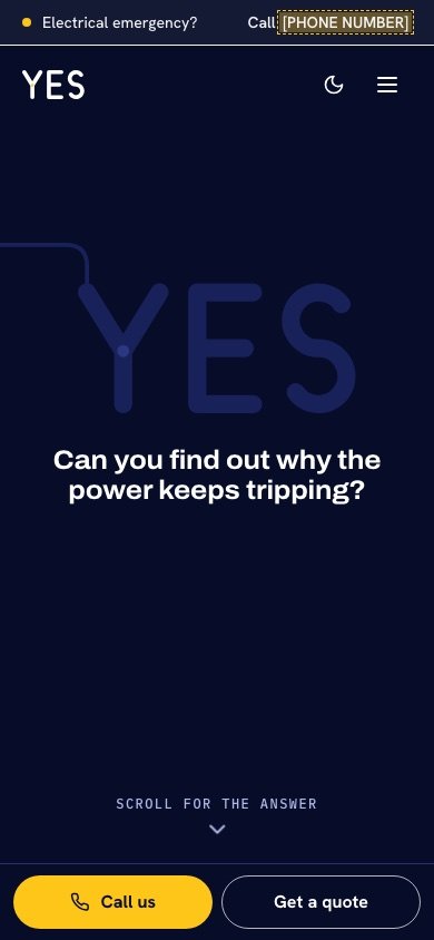 Home page of the Yeates Electrical Service website on a phone